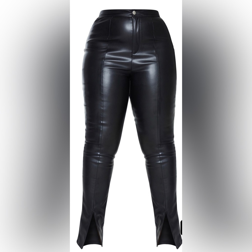 18 US size; Black Split Hem Faux Leather Pants -Plus Size